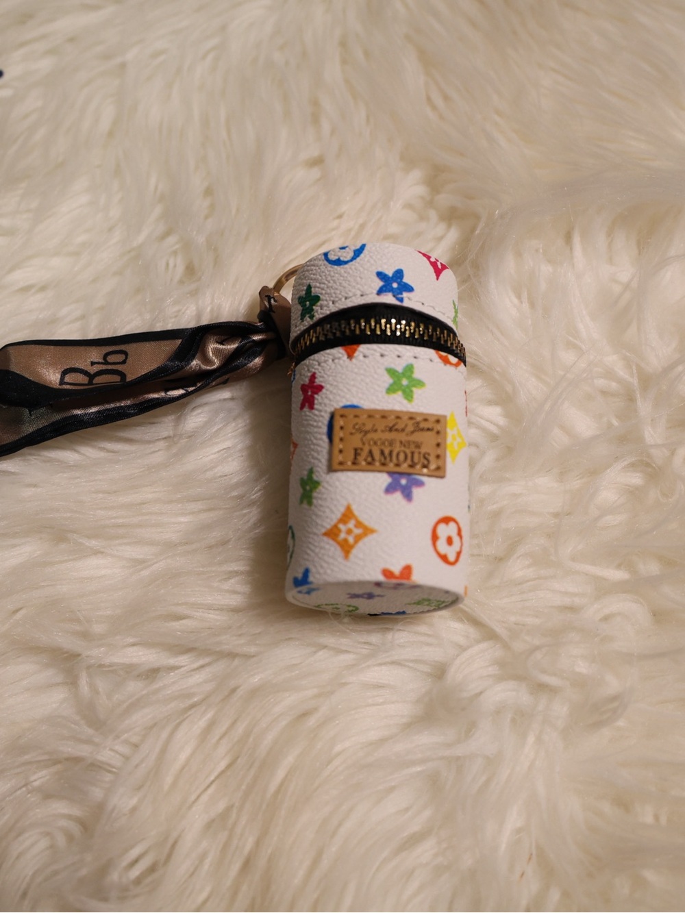White Multicolor Monogram Mini Pouch Keychain - Picture 4 of 4